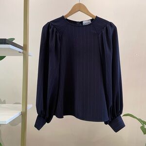 Ganni Navy Pinstripe Blouse